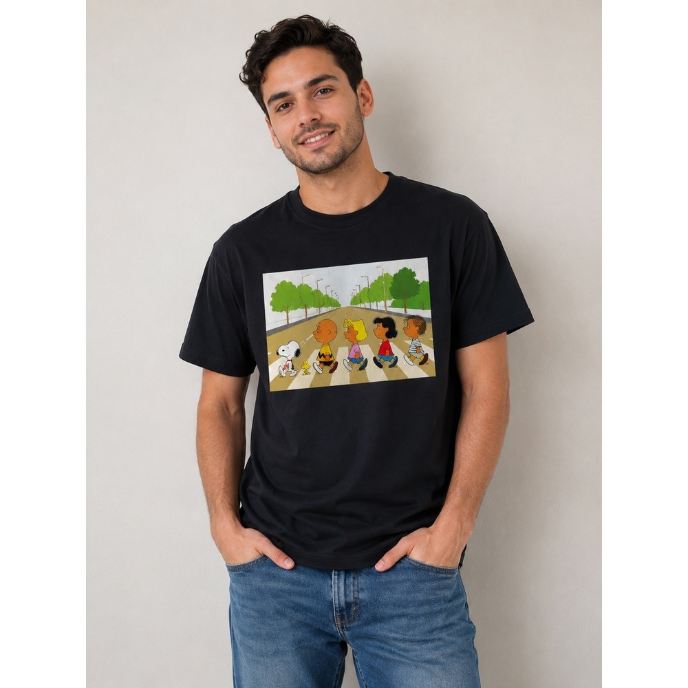 Peanuts Snoopy‎ Abbey Road Parody Graphic T-Shirt Mens Medium Black